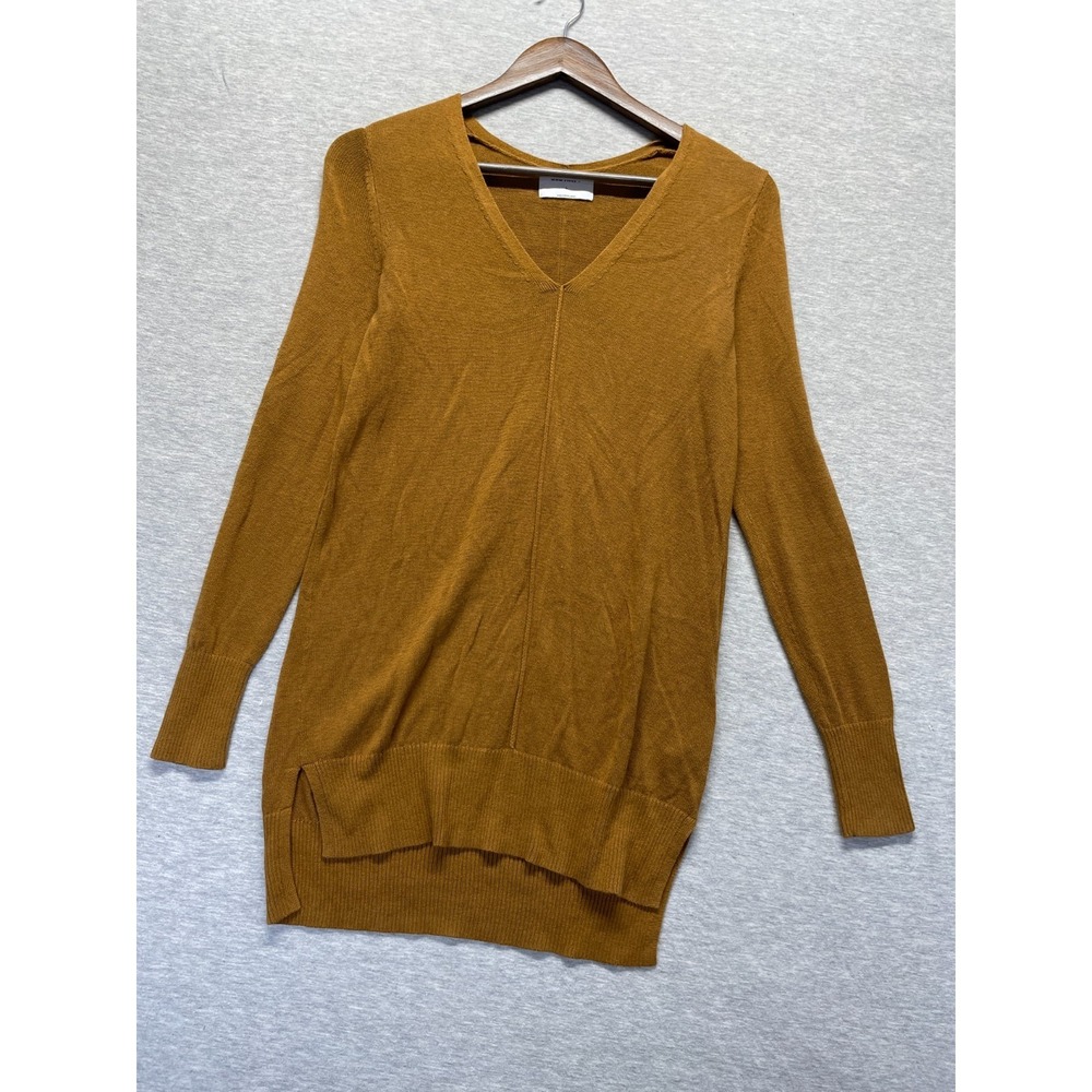 Old Navy Sweater Women's Small Mustard Yellow Cotton Tight Knit High Low Slit